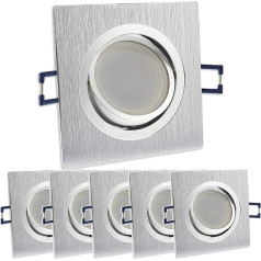 6x LED iegremdējamo prožektoru komplekts Square Brushed Silver 5 W Warm White Dimmable 230 V Flat (30 mm dziļums) - Pivoting Light 68 mm - Punktveida griestu prožektors