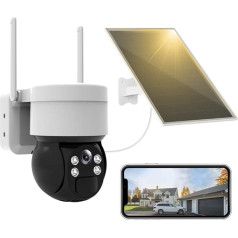 Āra novērošanas kamera Saules baterija Bezvadu WiFi 360 grādu kamera Uzraudzība ārpus telpām ar saules paneli Krāsains 2K HD nakts redzamība 2-Way Audio Ūdensizturīgs PIR kustības noteikšana Cloud Storage