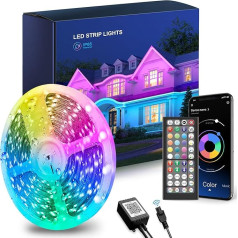 Mexllex LED lente 20 m, IP65 ūdensnecaurlaidīga RGB krāsu maiņas LED lente ar tālvadības pulti, App Control, Dimmable Flexible Bluetooth Music Sync, LED Fairy Lights for Party Guļamistaba