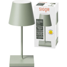 SIGOR Nuindie Mini Dimmable Small LED Battery Table Lamp Indoor & Outdoor IP54 Splash-Proof Height 25 cm Rechargeable with USB-C 12 Hours Lighting Time Sage Green