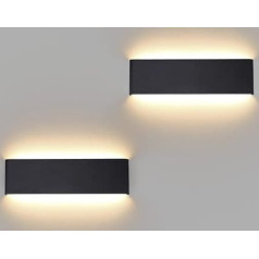 Klighten Pack of 2 Wall Lights LED Indoor 10 W, 30 cm Up Down sienas lampas, melnas, moderns sienas apgaismojums guļamistabai, viesistabai, kāpnēm, vannas istabai, 910 lūmeni, 3000 K silti balta krāsa