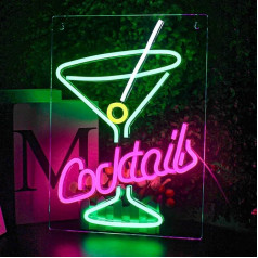 Looklight Cocktails Neon Sign Cocktail Neon Light Bar Neon Sign Pink Green LED Neon Sign Wine Glass Luminous Advertising USB Light Up Sign for Home Bar Club Party Kitchen Hotel Decor