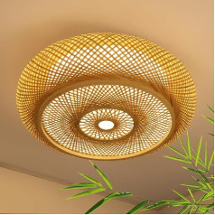 Griestu gaisma Bambusa griestu gaisma LED koka lampas tālvadības pults Dimmable Bambusa roku austs dabisks 40 W Retro griestu lampa rotangpalmas bambusa apaļas griestu bambusa lampas guļamistabai dzīvojamā istaba gaitenis 40