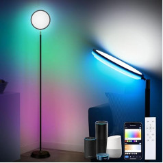 Oraymin Grīdas lampa dzīvojamā istabā, RGB 38 W LED grīdas lampa WiFi ar Alexa, Google Assistant, viedā RGB apgaismojuma lampa guļamistabā ar tālvadības pulti, lietotne, 16 miljoni krāsu, DIY birojam, melna