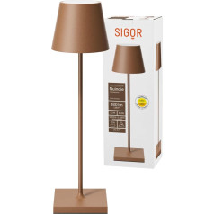 SIGOR Nuindie Dimmable LED akumulatora galda lampa iekštelpās un ārpus telpām IP54 Splashproof Augstums 38 cm Uzlādējams ar USB-C 12 stundas Apgaismojuma laiks Varš