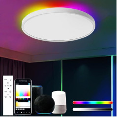 OURLOVEII 30 W LED griestu gaisma Smart Home 30 cm RGB griestu gaisma ar tālvadības pulti, kas ir regulējama, izmantojot lietotni Krāsu maiņa ir saderīga ar Alexa un Google Assistant Dzīvojamā istaba,