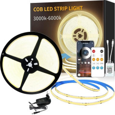 Yeewhale 15 m Dimmable COB LED Strip 3000 K Warm White 24 V Flexible COB LED Strip Set, Bright Under-Unit Cob LED Strip for Home Party DIY Decoration, App Control with Remote Control