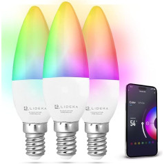 Lideka E14 viedā LED RGB spuldze - WiFi un lietotnes vadība - 6W - 600 lūmeni - 2700K - 6500K Uzlabota atmosfēras pārvaldība Praktiski apgaismojuma risinājumi - 3 gab. komplektā