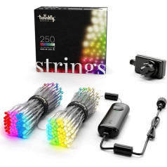 Twinkly Strings 250 LED RGB+ Weiß, LED-Lichterkette, Smarte LEDs für den Innen- und Außenbereich, Kompatibel mit Home Kit, Alexa und Google Home, Gaming, IP44, App-Steuerung, Transparentes Kabel, 20m