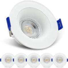 KYOTECH LED iebūvēti starmeši 230 V 5 W IP65 griestu prožektori Ultra Flat 3000 K Warm White iebūvēti starmeši diametrs 68 mm 500 lm vannas istabai dzīvojamā istaba apaļa balta iepakojums 6 gab.