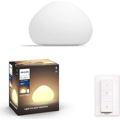 Philips Hue White Ambiance Wellner galda lampa ar dimmera slēdzi, aptumšojama, pilnībā balti toņi, kontrolējama ar lietotni, saderīga ar Amazon Alexa (Echo, Echo Dot)