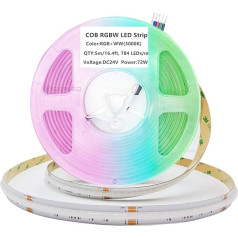 DC24V COB RGBW LED lente, 5 m dimmable RGB Warm White Elastīga augsta blīvuma viendabīga gaisma, 3920 LED, 5 vadu RGBWW lente apkārtējam apgaismojumam, tikai RGBW LED lente, bez barošanas avota un kontroliera