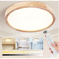 Glamexx24 Koka LED griestu gaisma apaļa koka lampas diametrs 40 cm 3000-6000 K 33 W 2640 LM Dimmable ar tālvadības pulti Moderns vienkāršs guļamistabai Dzīvojamā istaba Virtuve Ēdamistaba Mājas birojs