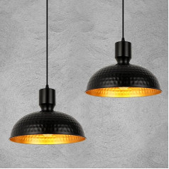 FORCOSO 2 x kulonu gaisma melns zelts - E27 kulonu gaisma ēdamgalda diametrs 31 cm Modern Industrial kulonu lampa Metāla kalts kulonu gaisma Vintage griestu gaisma dzīvojamā istaba guļamistaba virtuve