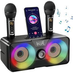 Karaoke mašīna pieaugušajiem bērniem ar 2 bezvadu mikrofoniem, pārnēsājama Bluetooth dziedāšanas PA skaļruņu sistēma ar LED gaismām mājas ballītei, brīvdabas/iekšpuses/vakariņām, baznīcai, dzimšanas dienas dāvanām