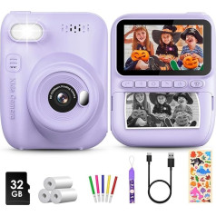 Bērnu fotoaparāts Instant Camera, 3,0 collu 1080P kamera Bērnu digitālais fotoaparāts ar drukas papīru un 32 GB karti, bērnu fotoaparāta dāvana 3-10 gadiem (violeta)