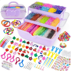 Sanlebi 15000+ gabalu Loom Bands komplekts - 32 krāsu juvelierizstrādājumu aproces Padariet savu bērnu gumijas rokassprādžu aproces amatniecības aproces veidošanas komplektu ar 3 slāņiem violeta uzglabāšanas kaste dāvana meitenēm zēniem