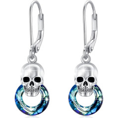 REDSUN Skull Earrings 925 Sterling Silver Goth Earrings Drop Skull Earrings White/Black/Crystal/Rose Hoop Earrings with Hoop Earrings Cubic Zirconia Halloween Jewellery Gifts for Men and Women