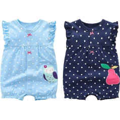 Minizone Baby Pyjamas Pack of 2 - īsām piedurknēm Romper vasaras Jumpsuits meitenes rotaļu komplekts jaundzimušajiem 0-12 mēneši