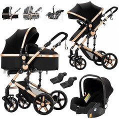 3-in-1 kombinētais bērnu ratiņu komplekts Standarta bērnu ratiņi Ceļojumu sistēmas Buggy Jaundzimušo pārnēsājamais ceļojumu ratiņu krēsls Salokāms augstas ainavas bērnu ratiņu krēsls (588 Black Gold New)