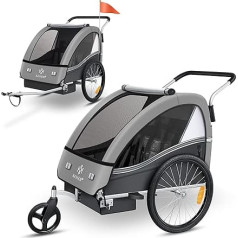 KESSER® Bērnu piekabe Velosipēdu piekabe Sport-RX 2-in-1 Jogger funkcija Bērnu velosipēdu piekabe + 5-punktu drošības josta 360 priekšējais ritenis Jogger Buggy velosipēdu piekabe 1 līdz 2 bērniem Maks. 40 kg, gaiši pelēks