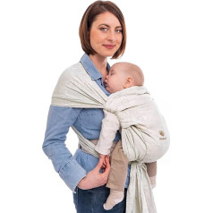 manduca Twist Baby Sling > Botanic Vanilla < Viegla un vienkārša bērnu nēsāšana ar ķenguru somu un mīkstu siksniņu uz vēdera, paredzēta zīdaiņiem un jaundzimušajiem no dzimšanas, no organiskās kokvilnas, bēša ar ziedu rakstu