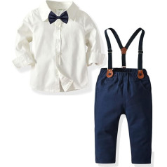 Volunboy Baby Boys' Romper Suit Set, Shirt with Bow Tie, Trousers and Braces