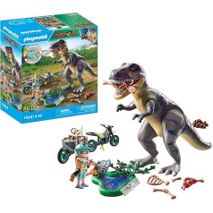 PLAYMOBIL Dinos 71524 T-Rex pēdu meklēšana, aizraujoša tiranozaura reksa meklēšana, ar motociklu, kameru un īstiem dinozauru kauliem, ilgtspējīga rotaļlieta bērniem no 4 gadiem