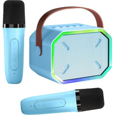 Karaoke mašīna bērniem un pieaugušajiem, portatīvais mini Bluetooth skaļrunis ar 2 bezvadu mikrofoniem, LED gaisma TV, mājas ballītei, bērnu dāvana meitenēm, zēniem, ģimenei, ballītei