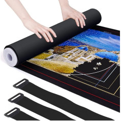 Tipkits Roll Up Puzzle Mat ar 8,5 cm putuplasta rullīti un 5 cm Velcro siksnām X3, mīklu paliktnis ar uzglabāšanas maisiņu, gluda poliestera priekšpuse un neslīdoša gumijas pamatne, līdz 1500 nospiedumiem