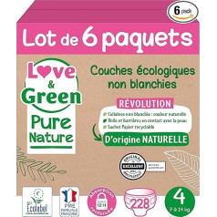 Love & Green Pure Nature 228 ekoloģisko nebalināto autiņbiksīšu iepakojums T4 x 38 (7-14 kg)