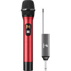 TONOR Wireless Microphone, UHF Metal Wireless Handheld Microphone System with Rechargeable Receiver, 1/4 Inch Output for Amplifier, PA System, Singing Karaoke Machine, 60 m (TW620), Red