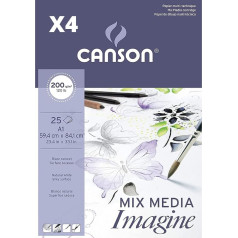 Canson Mix Media Imagine A5 50 loksnes, smalkgraudainas, 200 g, 4 eksemplāru iepakojums