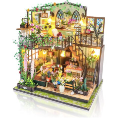 Cuteefun DIY Miniature House Dollhouse, koka leļļu māja ar LED, neliela mājas būvniecības komplekts pieaugušajiem, unikāla dāvana dzimšanas dienā, Ziemassvētkos (siltumnīca)