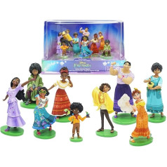 Disney Store oficiālais Deluxe Encanto 9 figūriņu komplekts ar Mirabelu, Doloresu, Kamilo, Bruno, Antonio, Luisu, Isabeli, Džuljetu un Pepu, piemērots vecumā no 3 gadiem.