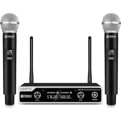 Wireless Microphone Set, Debra UHF Handheld Microphone Wireless, 80 m Continuous Transmission, for Church, Meeting, Karaoke, Wedding (2 Handheld)