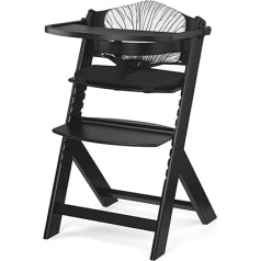 Kinderkraft ENOCK Wooden Children's High Chair with Cushion, Low Baby Chair, Removable Safety Bar and Strap, Backrest Adjustment, from 6 Months to 10 Years, Black