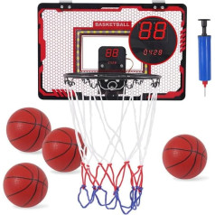 Basketballkorb für Kinder, Indoor-Mini-Basketballkorb mit 4 Bällen, wandmontierter Basketballkorb für Schlafzimmer, automatische Punktzahl, Countdown-Basketballkorb mit Netz und Pumpe,