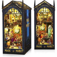 Coikes Grāmatu stūrītis DIY komplekts Leļļu mājas Miniature House Kit ar mēbelēm un LED gaismu 3D Puzzle Koka Bookends Bibliotēka Grāmatu plaukts Insert Kit Modelis Komplekti Celtniecība Radoša dāvana