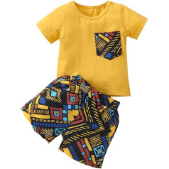 Newborn Suit for Baby Boy Baby Set Summer Fashion Patchwork Plaid Printed Casual Shorts Set Baby Boy Colour Contrast Simple Home Wear Neutral Baby Clothing (Yellow, 2-3 Years)