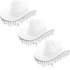 Cowgirl cepure pieaugušajiem Diamond 3 Pack balta kovboju cepure ar dimantu bārkstīm Pieaugušo glitter kovboju cepure Rietumu puse kostīmu aksesuāri