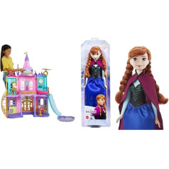 Mattel Disney princeses leļļu māja, burvju pils, 3 līmeņu un Disney princeses Anna lelle, Frozen lelle, ķemmējami mati