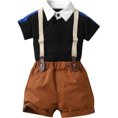 6M līdz 4 gadiem Zīdaiņu formālo apģērbu komplekts Toddler Boys īsām piedurknēm kreklu topi Suspender šorti Bērnu bērnu džentlmeņa apģērbs