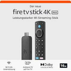 Sertificēts un atjaunots Amazon Fire TV Stick 4K Max, atbalsta Wi-Fi 6E straumēšanas funkciju Ambient TV