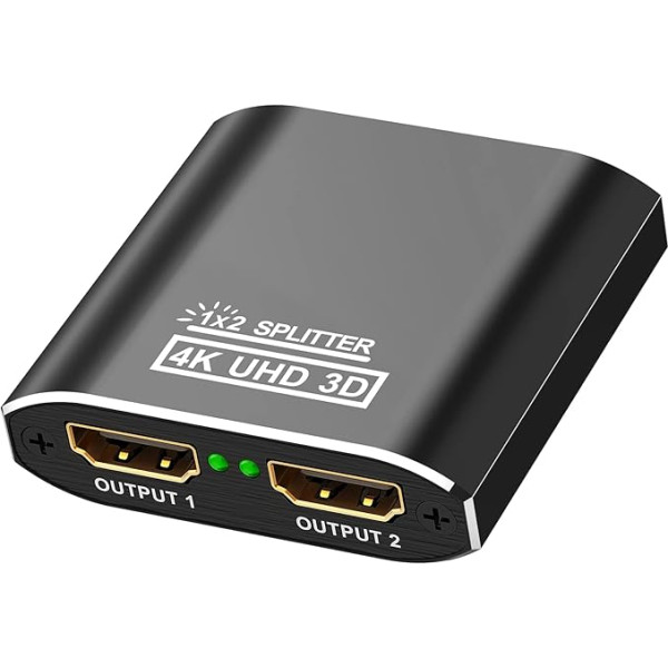 HDMI sadalītājs Alumīnija 4K @ 60Hz HDMI Splitter 1 in 2 Out Atbalsta HDCP, 4K, 3D, UHD, 1080P, HDMI Splitter 1 to 2 priekš Xbox, PS4, PS3, Roku, Blu-Ray Player, Firestick, HDTV un Apple TV.