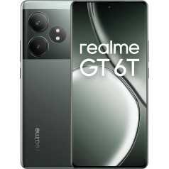 realme GT 6T 5G viedtālrunis 8 + 256 GB, Snapdragon 7+ Gen 3 flagmaņu čipsets, 120 Hz 6000 nit Hyper displejs, 120 W Supervooc uzlāde, 5500 mAh masīva baterija, Sony 50MP OIS kamera, Razor Green (nav)