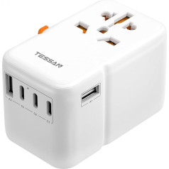 TESSAN 85W GaN ceļojumu adapteris Worldwide USB C, ātrās uzlādes USB C adapteris, strāvas adapteris ar 3 USB C un 2 USB A, ceļojumu kontaktdakša ASV, Apvienotajai Karalistei, Itālijai, Taizemei, Kanādai, Japānai, Austrālijai, kontaktligzdas ada