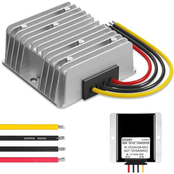 1 x DC 8V-40V līdz 12V 5A 60W sprieguma pārveidotājs Automātiskais augšupejošais lejupejošais sprieguma regulatora pārveidotājs Ūdensizturīgs DC-DC 12V sprieguma stabilizators Sprieguma ierobežotājs ventilatora motoram