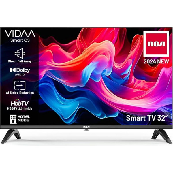 RCA Smart TV 32 collu (80 cm) HD LED televizors ar WiFi, trīskāršu uztvērēju (DVB-T/T2, DVB-C, DVB-S/S2), App Store, Netflix, YouTube, HDMI, USB, CI/CI+ (VRS32HQ1, 2024)