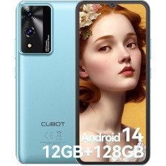 CUBOT A10 viedtālrunis bez līguma 12GB (4+8) RAM + 128GB ROM/TF 1TB Paplašināt Android 14 Mobilais tālrunis 6,56 collu ekrāns 48MP kamera 5100mAh 4G Dual SIM Face ID Blue